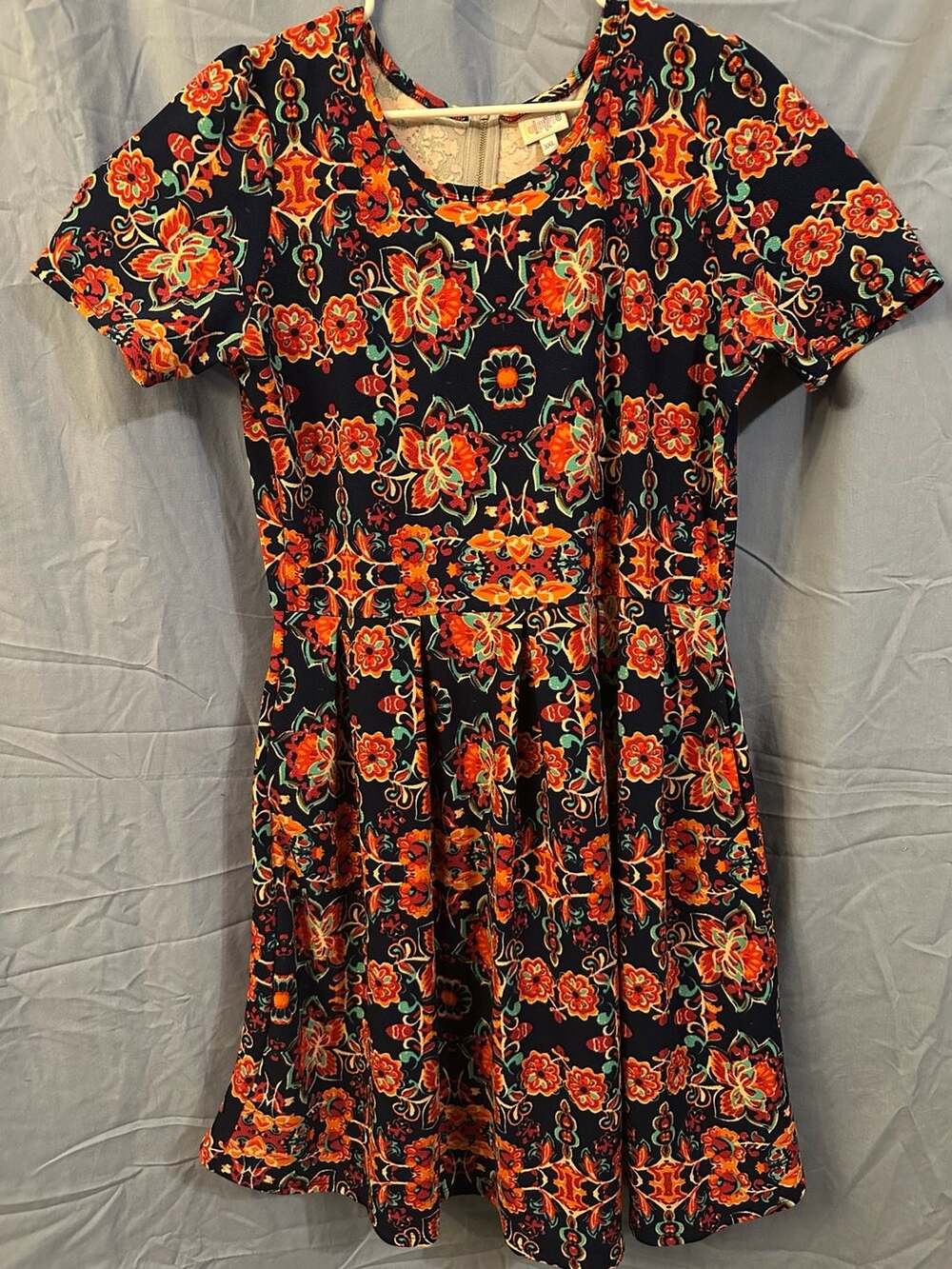 LuLaRoe Amelia Dress Size 3XL Navy Blue Orange Floral Print